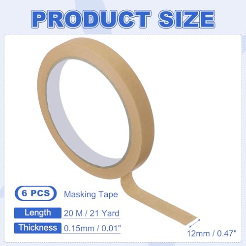 Image of MECCANIXITY Masking Tape 0.5 Inch x 21 Yard Painter's Tape Brown Paint Tapes for DIY Crafts Arts Drawing Decoration Labeling Car Painting Artist Teachers, Pack of 6