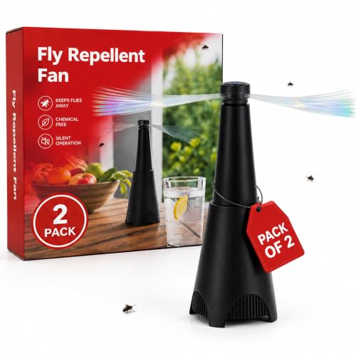 ENTOPEST 2 Pack Fly Repellent Fan with Soft Blades & Hanging Hook Battery Powered Portable Fly Deterrent for Indoor & Outdoor Use Safe for Kids & Pets Low Power Consumption