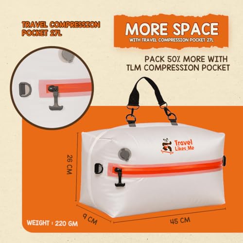Image of Travel Likes Me Storage Vacuum Bags - Travel Essentials,Clothes Packing,Large Ziplock Bag with Vacuum,AirZip Lock Compression,Backpack Clothing,Space Suction (White, Orange, 27L with pump)