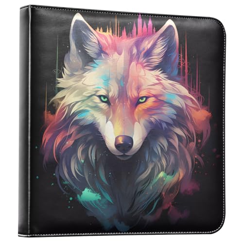 JIPONI Colorful Wolf Magic Large Photo Album, DIY Leather Cover Scrapbook Albums for 4x6 5x7 6x8 Pictures, Self Adhesive Memory Book for Wedding, Baby, Family