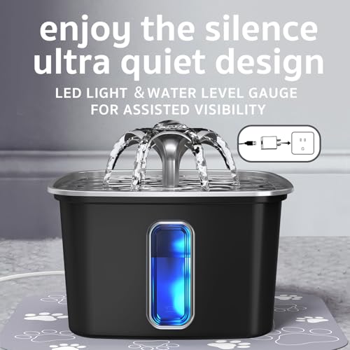 Image of Veken Innovation Award Winner Stainless Steel Cat Water Fountain, 108oz /3.2L Automatic Pet Fountain Dog Water Dispenser with Replacement Filters & Silicone Mat for Cats, Dogs (Space Black)