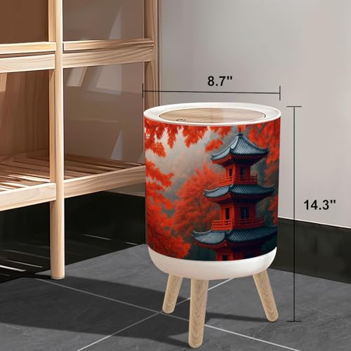 Caneca de basura pequeña con tapa y patas de madera miniatura 3