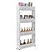 Scaffalatura mobile a 4 strati, in plastica, per scaffalature mobili, a forma di torre, con ruote, per cucina, bagno, stanza da bagno, spazi ristretti – bianco