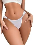 Murimia Sexy Underwear for Women Seamless No Show Lace Bikini Panties Breathable Hi Cut Hipster, White, Medium