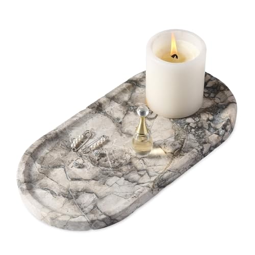 Image of Koville Turkish Natural Travertine Tray, 12 inchx6 inch Vanity Decorative Tray for Countertop Organizer, Catchall Tray for Perfume, Candles, Jewelry Dish