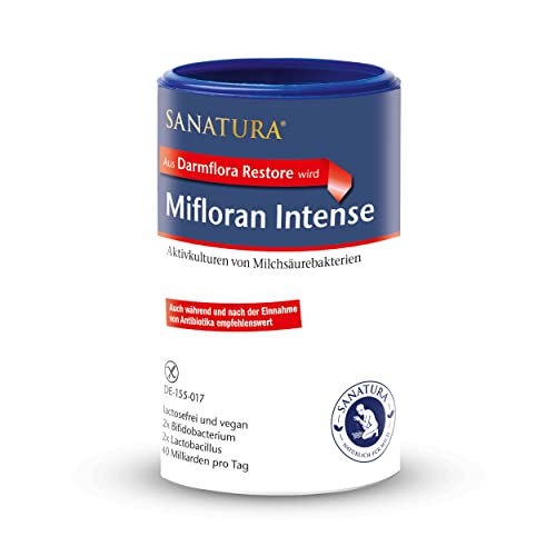 Sanatura Mifloran Intense - 200 g - hochdosierte Milchsäurebakterien - 40 Mrd KBE pro Tagesdosis - Darmflora-Aufbau während und nach Antibiotika - vegan und laktosefrei Cover