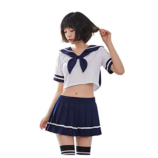 SINMIUANIME Lencería Sexy Mujer JK Uniforme Cosplay Lencería Japonesa Marinero Suave Lindo Estudiante Traje, Blanco/Azul, Talla única
