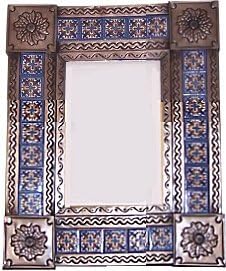 Small Brown Escudo Talavera Tile Tin Mirror