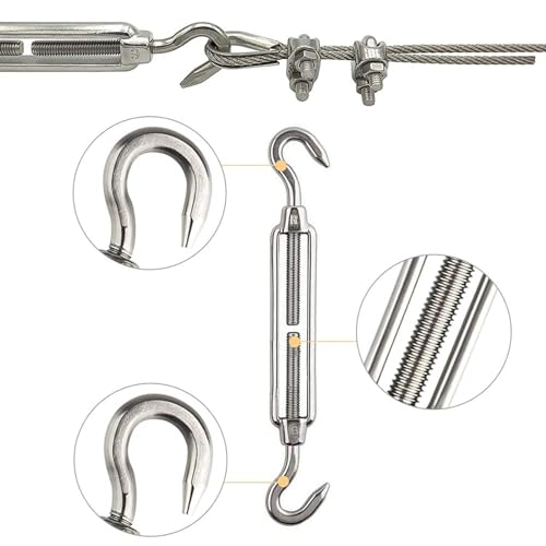 Tensor de cuerda tensor de 10 unidades, M5, tensor de cuerda de acero inoxidable 304, gancho ajustable CC, gancho tensor para valla de jardín, toldo, bricolaje, plata - imagen 2