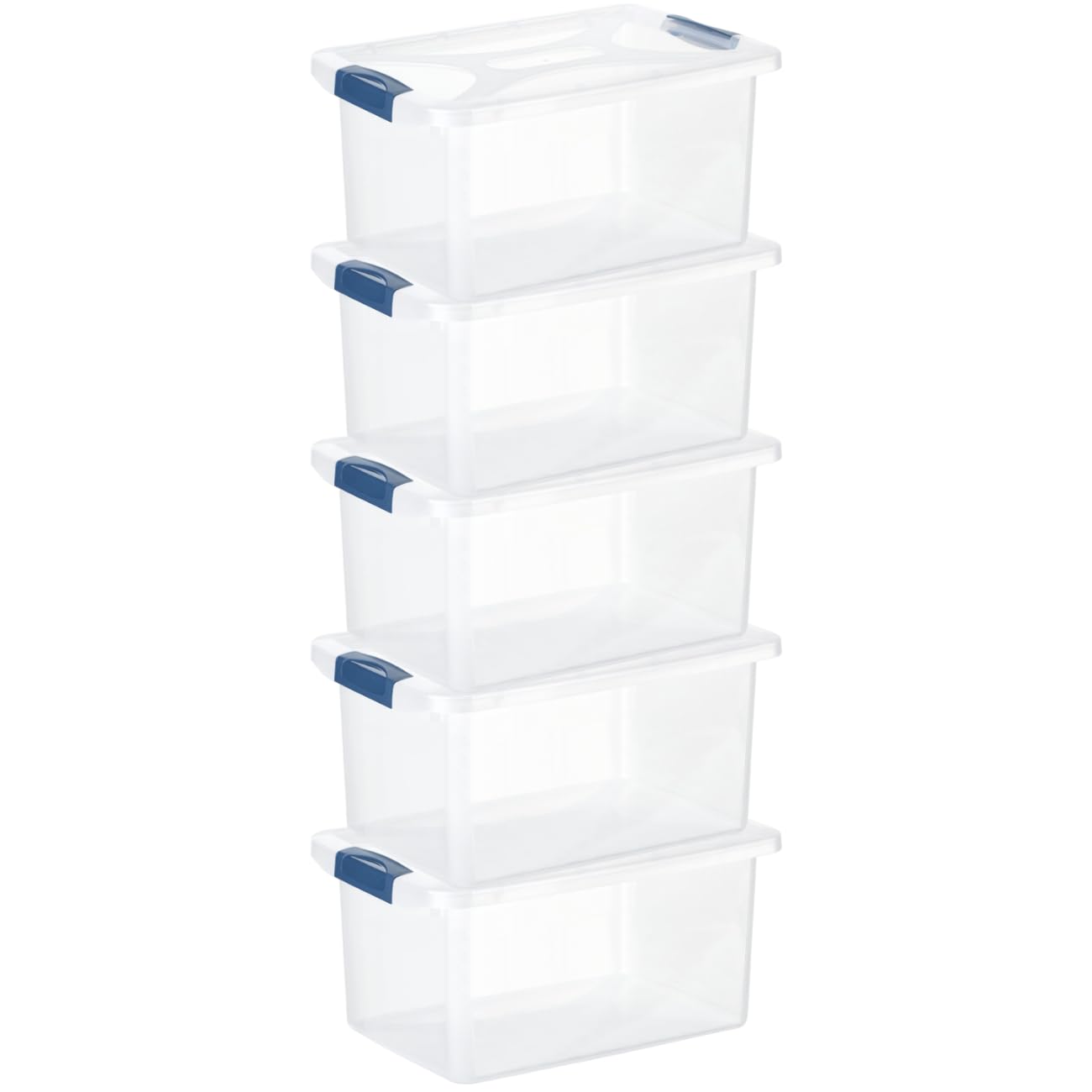 5 x Aufbewahrungsbox mit Deckel und Verschluss-Clips, dunkelblau-transparent, 30 Liter, Plastik-Box, stapelbar, stabil, BPA-frei, lebensmittelecht