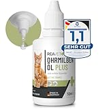 TESTURTEIL SEHR GUT 09/23 ReaVET Ohrmilbenöl Plus 50ml sofort wirksames Mittel für Katzen – gegen Ohrmilben mit Kamille für Katze, Sanfte Pflege bei Juckreiz im Ohr, Ohrentropfen Milben, Ohrenreiniger