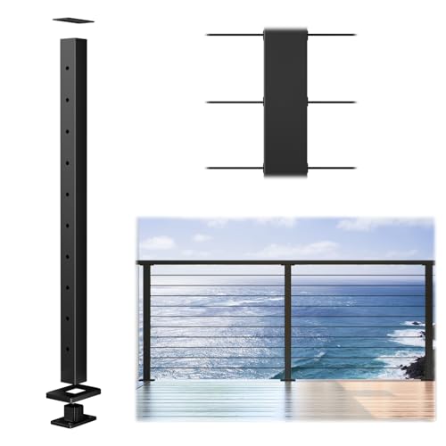 Muzata Aluminum Black Cable Railing Post 36 Inch 36"X2"x2" Level