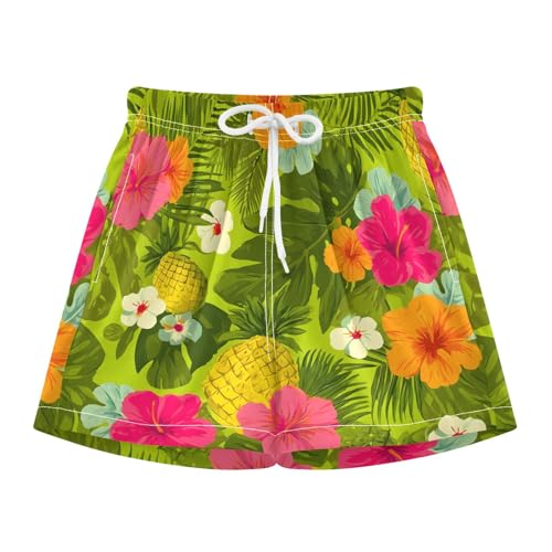 Bolaz Toddler Boys Swimwear Swim Trunks with Compression Liner 4T Hibiscus Pineapple Green