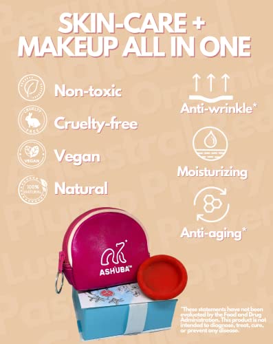 Ashuba Aker Fassi Lip And Cheek Stain| Traditional Moroccan Lipstick| Organic, Vegan, Eco-Friendly | Free From Preservatives & Parabens | Includes Travel Pouch And Aker Fassi Terra Cotta Clay Pot Tint #TOP5