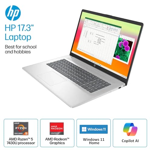 Image of HP 17.3 inch Business Laptop with Copilot AI | AMD Ryzen 5 6-Core Processor | 64GB RAM | 2TB SSD | AMD Radeon Graphics | Anti-Glare | Wi-Fi 6 | USB-C & HDMI | Bluetooth Earbuds | Windows 11