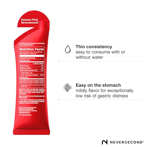 Neversecond C30+ Energy Gel + Caffeine, Performance Nutrition & Hydration, Never2 Energy Gel for Ultra Triathlons, Cycling & Marathons (Berry Flavor, 12-Count Pack)