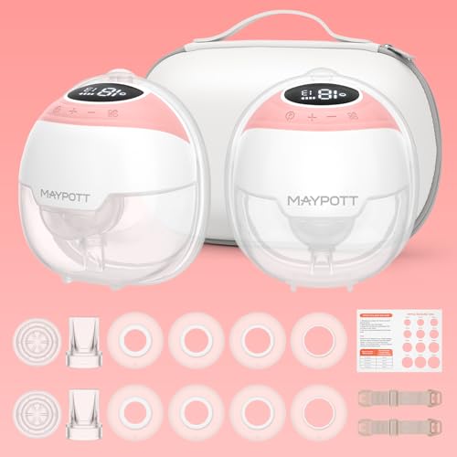 Image of Breast Pump, Maypott S18 Portable Electric Hands Free Wearable Breastfeeding Pumps, Double-fit Flange with 3 Modes & 15 Levels, 24mm,180ml/6oz - 2 Pack Pin, Postpartum Essentials