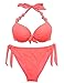 EONAR Damen Seitlich Gebunden Bikini-Sets Abnehmbar Bademode Push-up-Bikinioberteil mit Nackenträger, (Größe:40-42)70D/75D/80C/85B, Living Coral