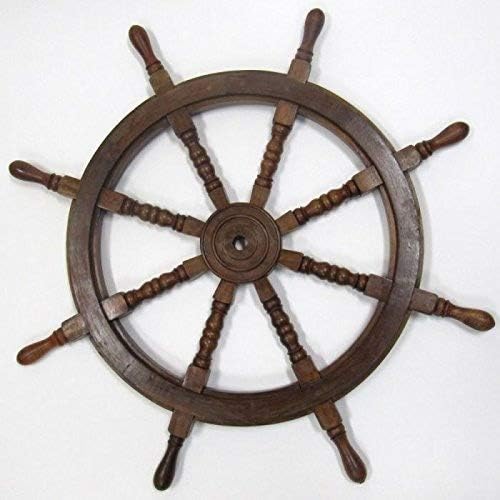 Itdc Hardwood Ship'S Wheel W/Wooden Hub - 35" Diameter - Nautical Decor