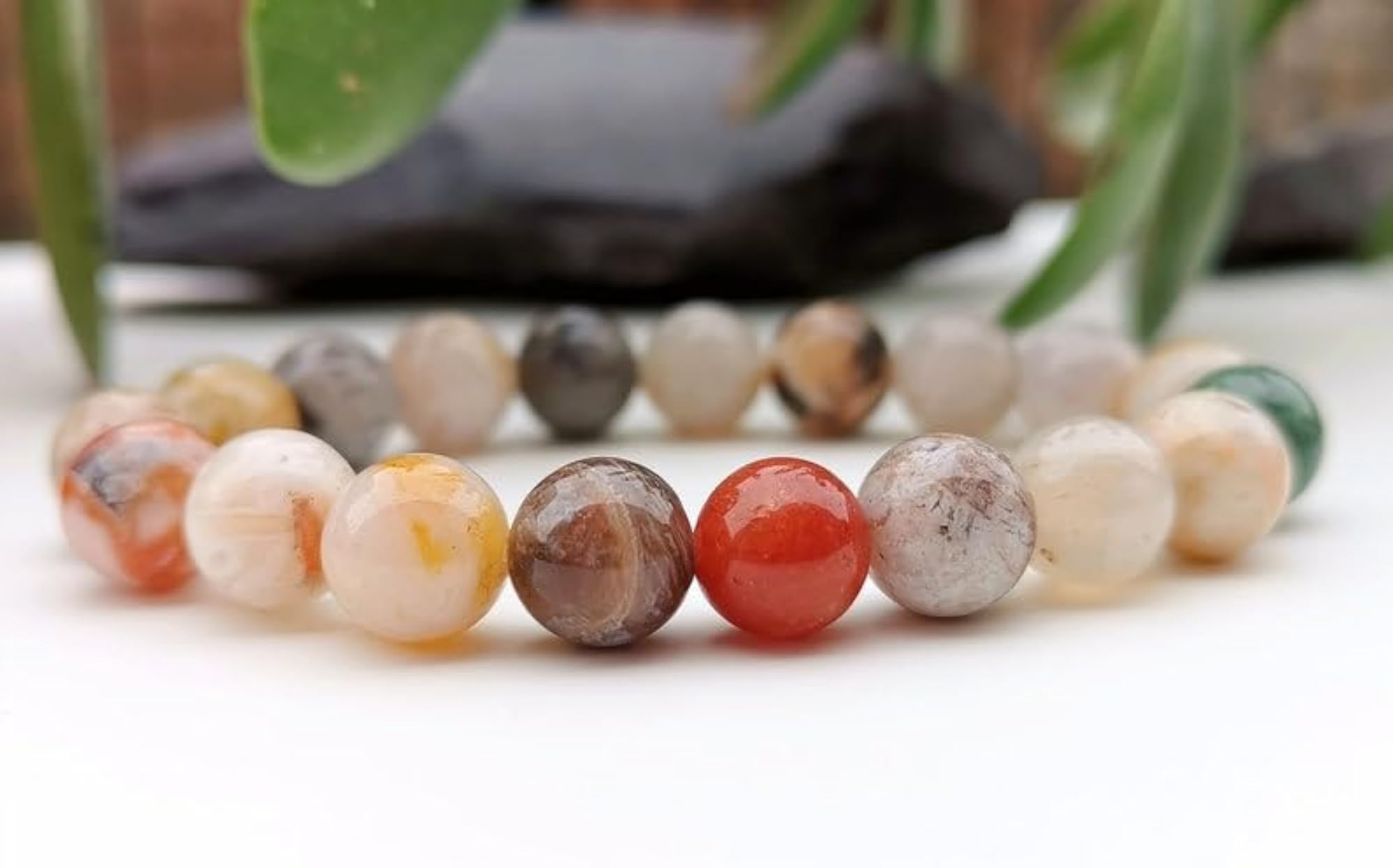 Natural Moroccan Agate 8mm Round Beads Stretchable Bracelet, Unisex