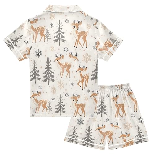 ALAZA Deer Pine Tree Winter Snowflake Satin Pajamas Set Short Sleeve Button Down Sleepwear Summer Pjs 2 Piece2