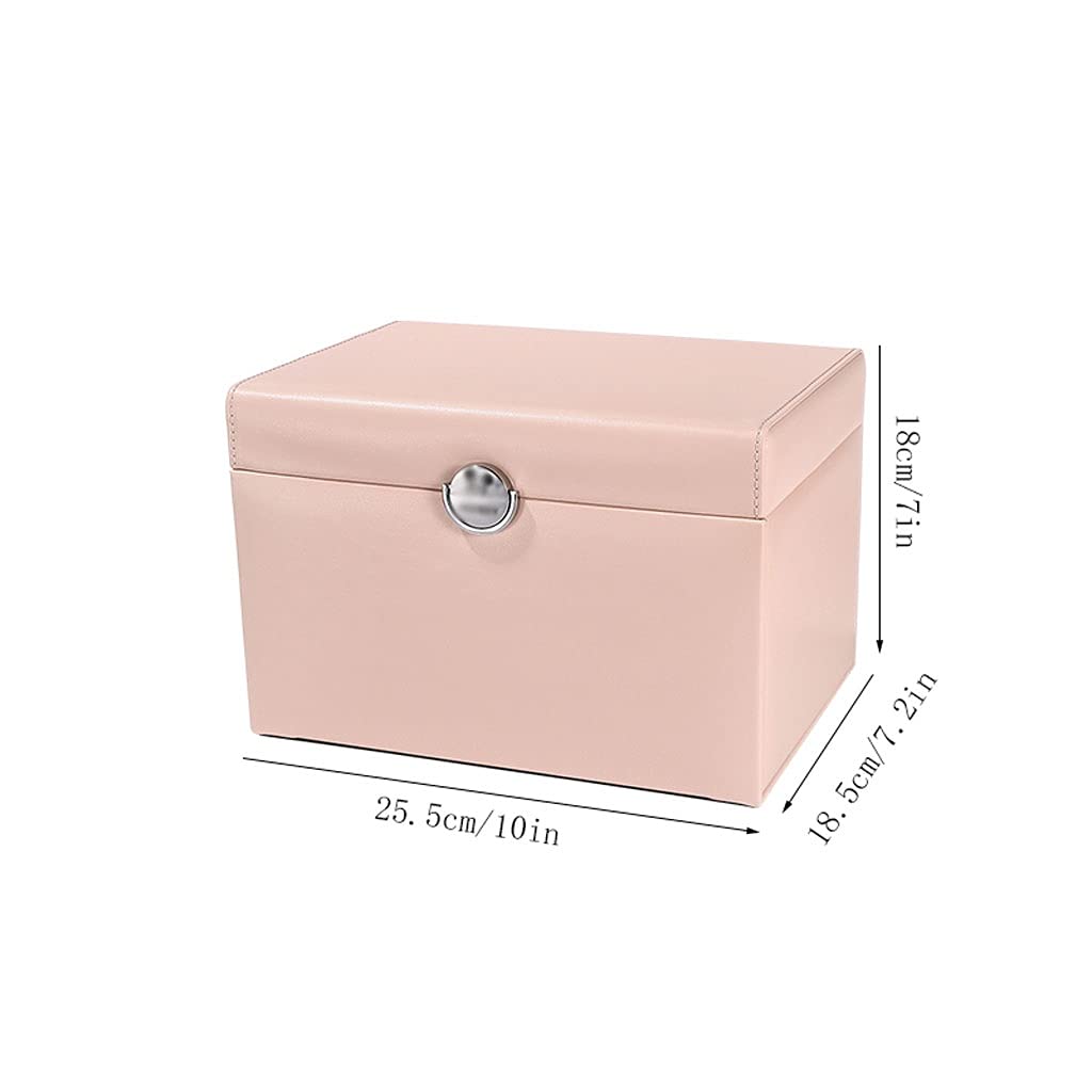 Caja de joyería Multifuncional con Espejo Estilo Simple Caja de Almacenamiento de Gran Capacidad Textura Delicada Caja de organización de Cuero (Color : Pink)