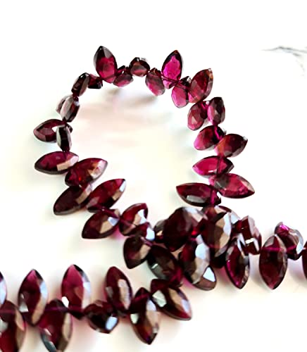 Rare Gemstone | Natural Pinkish Red Garnet Gemstone Faceted Marquise Shape Briolette | 10" Strand Size - 4.5X9 Mm, Matched Pairs Briolette [Fsku-41] #TOP5