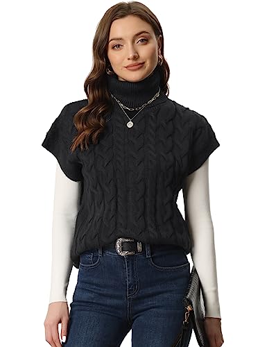 Allegra K Women's Casual Turtleneck Sweaters Mock Neck Twist Sleeveless Vests Knit Pullover Sweater Vest