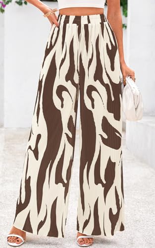 Image of PRETTYGARDEN Womens Pants Dressy Casual Wide Leg Graphic Print Lounge Pants Women Comfy High Waist Pleated Palazzo Pants