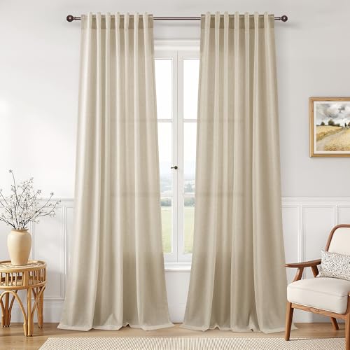 Image of Joywell Extra Long Linen Curtains 108 Inches for Living Room Eggshell Beige