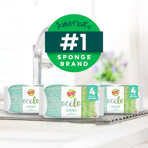 Image of Scotch-Brite ocelo Non-Scratch Scrub Sponges, Assorted Designs, Scratch-Free for Nonstick Cookware & Dishes, Kitchen & Bathroom Use, Reusable Multi-Surface Cleaning Sponges (12 Count (Pack of 3))