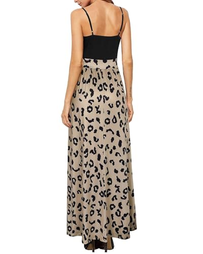 Newshows Womens\' Maxi Dress Summer 2025 Wedding Guest Spaghetti Strap Spring Fashion Teacher Work Long Dresses Business Casual Outfits Trendy(Black Floral Leopard,M - Thumbnail 4