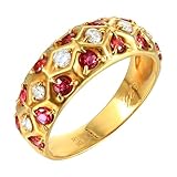 Lirzxin Anillos de oro de 18 quilates para mujer, anillo de compromiso de boda, fila ancha y brillante con rubí rojo creado en laboratorio de 1,01 quilates y anillo de moissanita, oro amarillo, 4.5