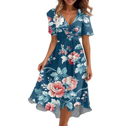 Robe d'été élégante col en V imprimé bohème chic pour femme