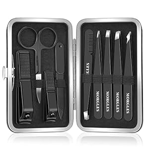 Tweezers Set and Nail Clippers, Tweezers Set for Men, MORGLES 9PCS Professional Stainless Steel Tweezers No Gaps with Leather Travel Case