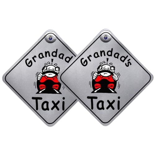 Tek Automotive Grandad's Taxi Car Sign | Twin Pack | Funny Grandad Gifts | 5.5" x 5.5" with Suction Cup | Grandad Present | Highly Visible Car Sign | Novelty Gifts for Grandad