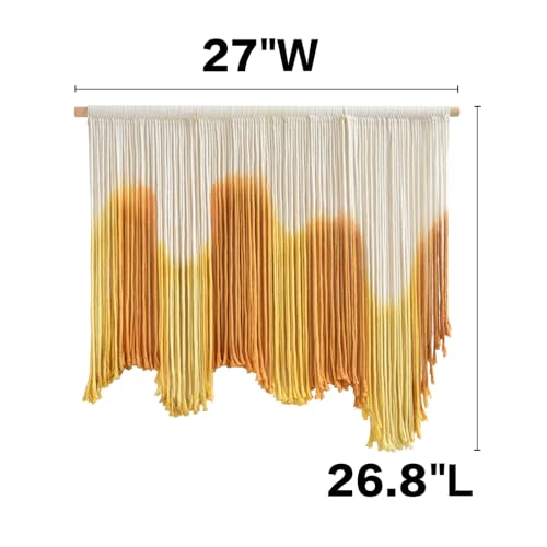 Image of IOWER Macrame Wall Hanging Yellow Dip Dye Boho Wall Decor Fiber Wall Art Modern Wall Decor Boho Wall Art for Living Room Bedroom Apartment 27 inch W x 26.8 inch L