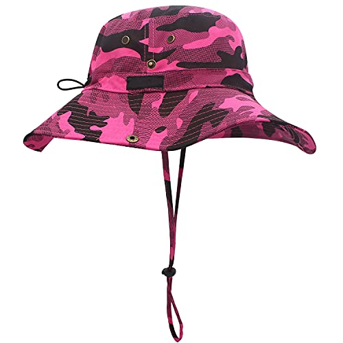 WANYING Damen Herren Outdoor Sonnenschutz Bucket Hut Fischerhut Baumwolle Two Way to Wear für Kopfumfang 55-62 cm Rosa Camouflage