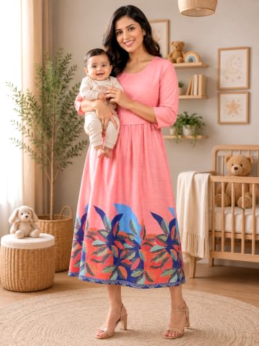 Image of RITIJYA Zipless Feeding Kurta Dress for Women | Maternity Nursing Kurti, No-Zip Easy Access | Extra Pleats Pre to Post Pregnancy | Quick-Dry Fabric | S-4XL