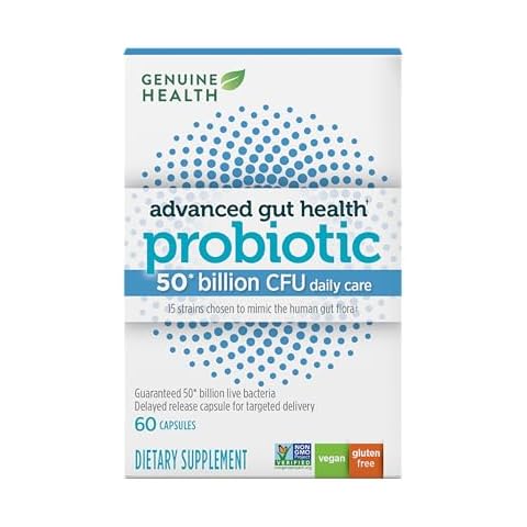 Genuine Health Probiotics, 50 Billion CFU, Daily Care, 15 Diverse Strains, Soy Free, Gluten Free, Vegan Delayed-Release Capsules for Advanced Gut Health (60 Count) Cover