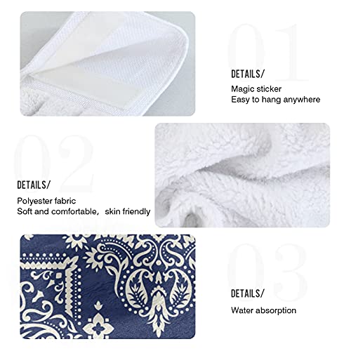 Wellday 2 Pcs Hanging Hand Towels Soft Absorbent Medallion Paisley Navy Blue Towel For Kitchen Bathroom #TOP4