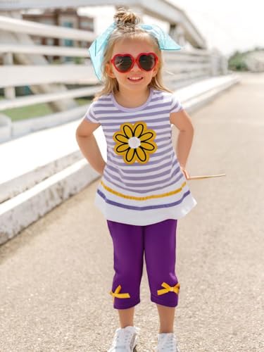 Image of LUKYCILD Baby Girls Summer Clothes Casual Clothing Suit Short Sleeve Striped T-Shirt +Pants