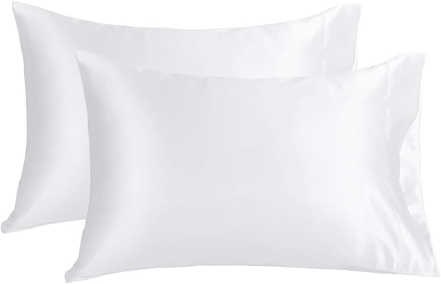 Juwenin Home 2 Pack Satin Silk Pillow Case Soft Pure Mulberry pillow Case Cover for Hair and Skin with Envelope Closure (White, Standard(50x75cm))