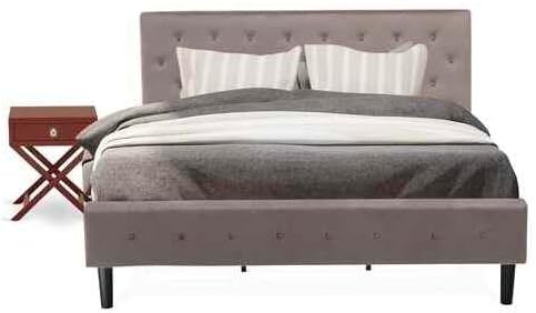 HomeStock African Artistry 2 Piece Bedroom Set - Button Tufted Platform Bed Frame - Velvet Fabric Upholstered Headboard and A Nightstand King/Burgundy/Brown Taupe