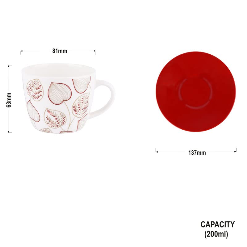 Image of Dandy Lines Royal Red Spades Coffee Mug & Saucer Set, Elegant Tea Cups & Saucers for Coffee /Tea, Ceramic, Pack of 12, Microwave & Dishwasher Safe, Great for Hosting & Gifting