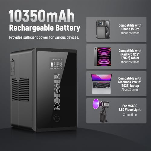 Image of Neewer V Mount Battery PS150E Supports 100W PD USB C Fast Charging, 10350mAh 150Wh 14.54V, with D Tap /USB C /USB A /BP /Dual DC Ports /OLED Screen, V Lock Battery for Camera Camcorder Monitor Video Light