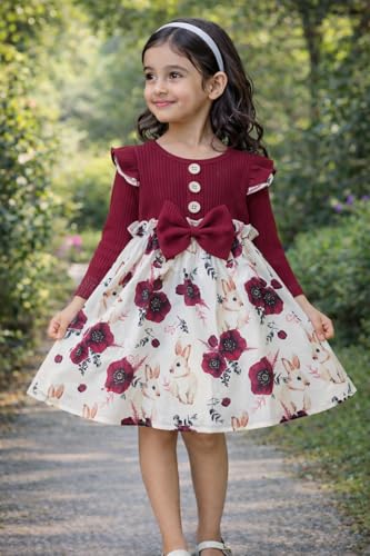 Image of Buy & Try by Dharmikaay Girl's Lycra Floral Printed Frock Dress for Girls Short Frock Baby Princess Western Dresses| Stylish Fancy Kids Clothing for New Year, Fashion.
