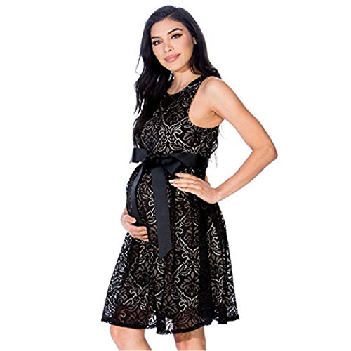 PZJ Premama Ropa Maternidad Mujeres Embarazadas Encaje Vestido de fotografía Vestido de Maternidad Chic Negro L