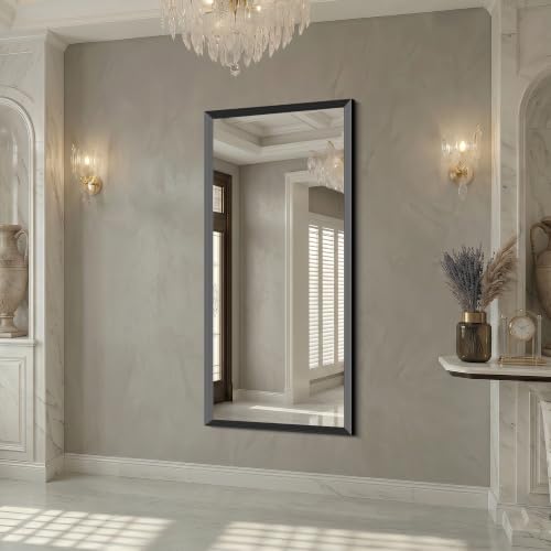 Image of DESBING Large Bathroom Mirror for Over Sink, 60 inch x 30 inch Black Rectangle Bathroom Mirrors for Double Vanity, Metal Ribbed Textured Framed Wall Mirror for Bathroom, Living Room, Bedroom,Dressing Room