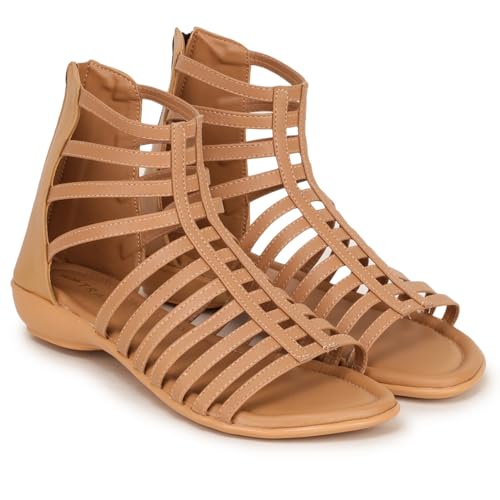 Image of TRASE Flats Gladiator With Zip Closure For Women Sandals| Gladiator High-Tops Sandals For Women | Stylish & Comfortable | College, Office, Shopping, Outdoor & Beach Wear